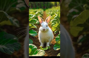 A cute rabbit standing in a sunny vegetable garden #shorts