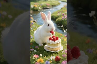 The rabbit eats strawberry cake. #cute #rabbit #funny