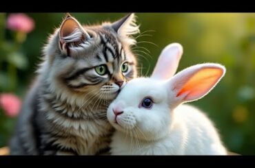 Big Yellow Cat Rescues Cute Rabbit in Rain | Heartwarming Animal Friendship Story #catlovers #viral