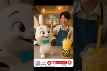 Rabbit Loves Milk Tea #animalfamilyai #whiterabbitbluebow #bunny #shorts #cartoon #cute #funny