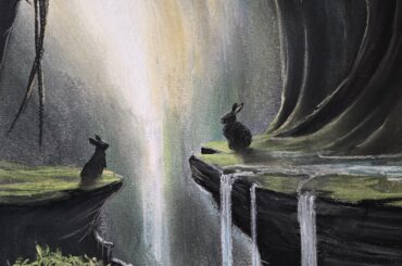 Hazel and Fiver, the reunion. Original wet charcoal and pastel art by me.