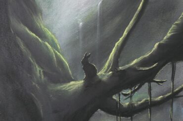 Sanctuary in the shadows. Original wet charcoal and pastel art by me.