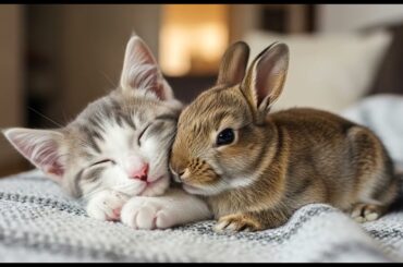 Cute rabbit and kitten