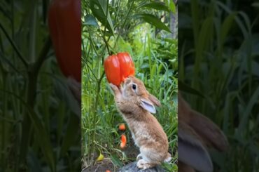 The cute rabbit is eating capsicum #rabbit #capsicum