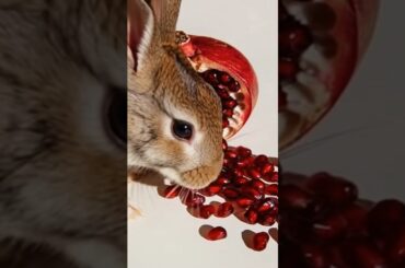 A cute rabbit is eating pomegranate #rabbit #satisfyingvideos