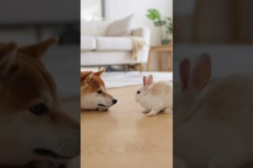 A Shiba Inu and a baby rabbit #shibainu #rabbit