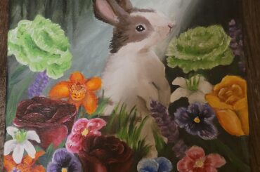 Made a Painting of a rabbit in a forest of flowers :)