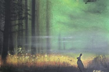 Meditation in the mist. Original wet charcoal and pastel art by me.