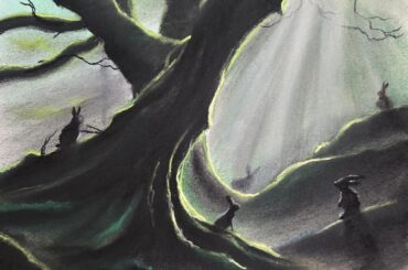 The gathering. Original wet charcoal and pastel art by me.