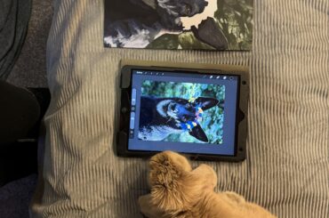 Chief painting inspector is helping me out - anyone else’s rabbit love to be included in their other hobbies? 🤣