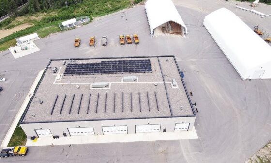 Drone view of the 40-kilowatt solar array on the roof of the St. Louis County Public Works facility in Kugler Township.